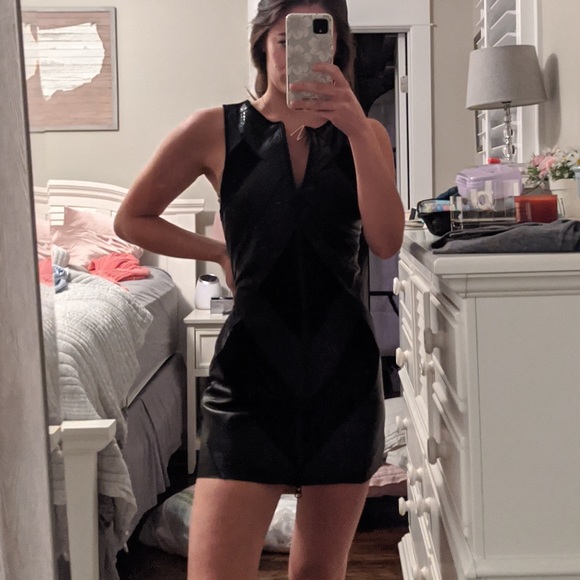 Free People 100% Leather Suede Patchwork Zip Up Dress Size 0 - Picture 4 of 4